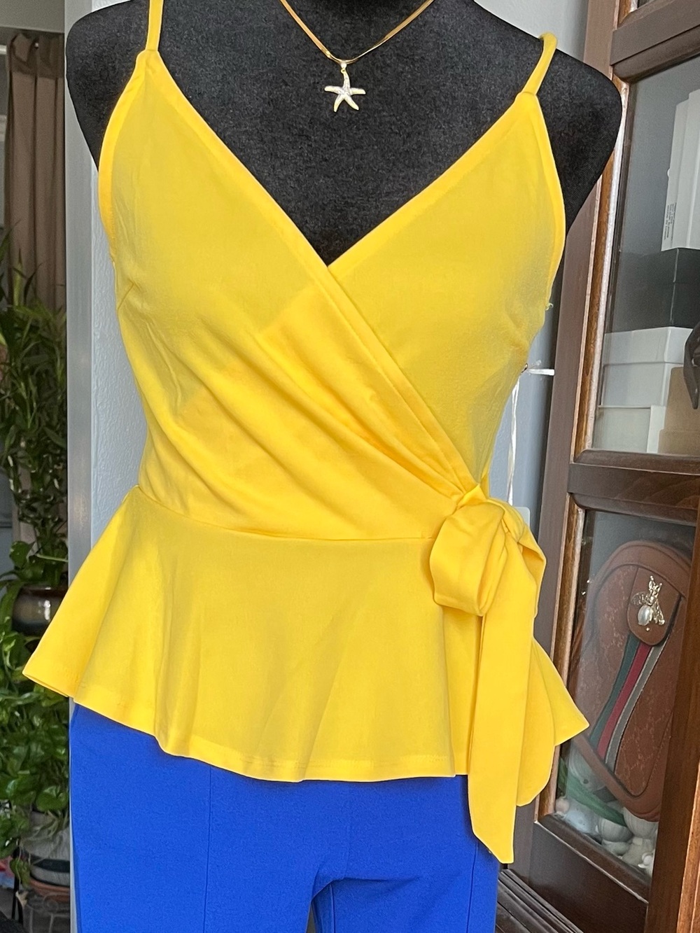 iris Yellow Wrap Peplum Tank Top